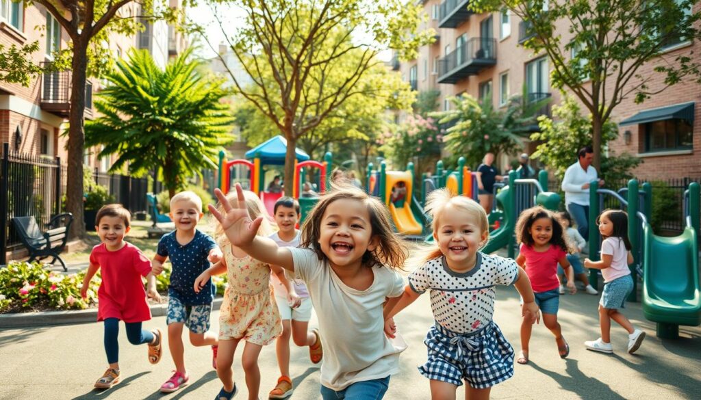 Children Playing Safely in Urban Neighborhood