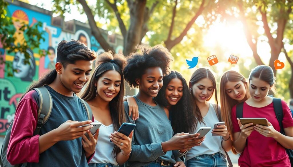 Teenagers using social media and exploring cultural identity